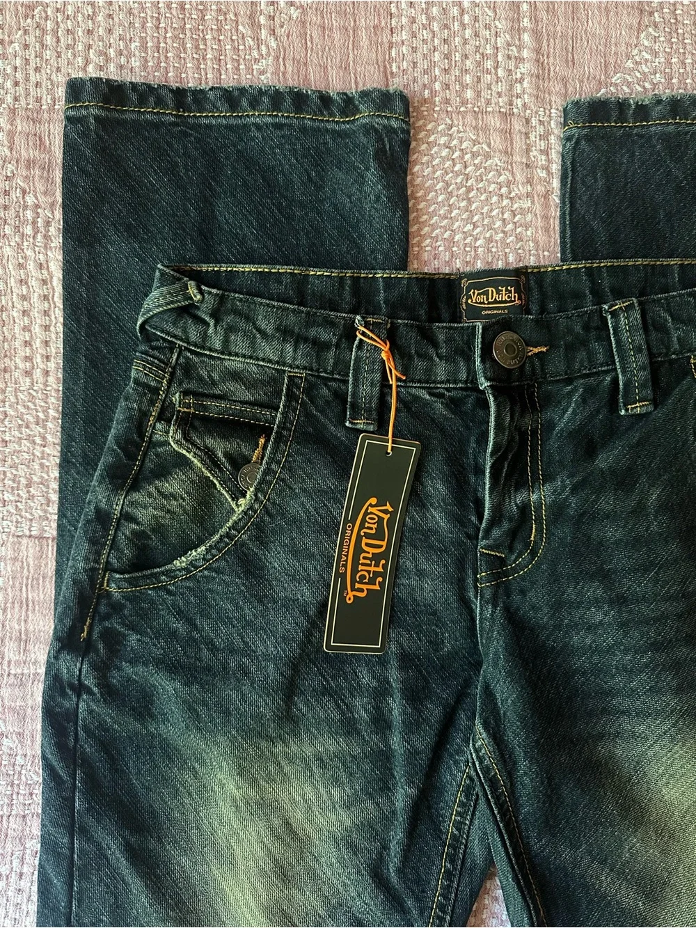 Von Dutch dark wash green cast denim jeans